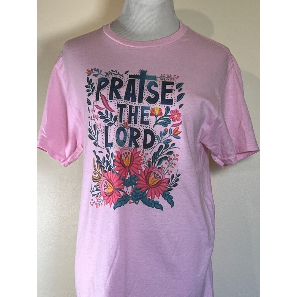 Women's Christian Pink Sublimation Tee - Praise‎ the Lord (Size Small)